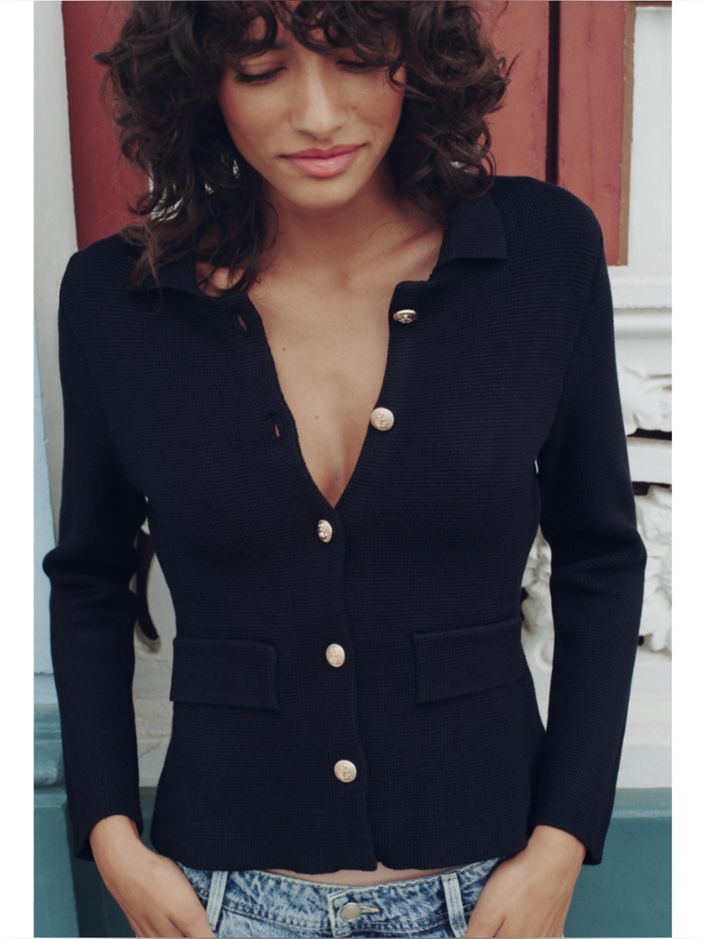 ZARA | NWT Knit Cardigan Jacket with Gold Buttons in Black, Size Medium